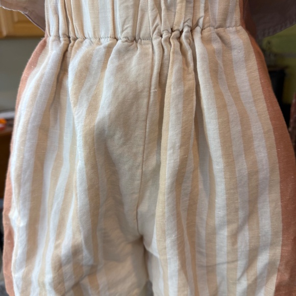 Anthropologie Beige and White Striped Short Jumpsuit - Picture 6 of 7